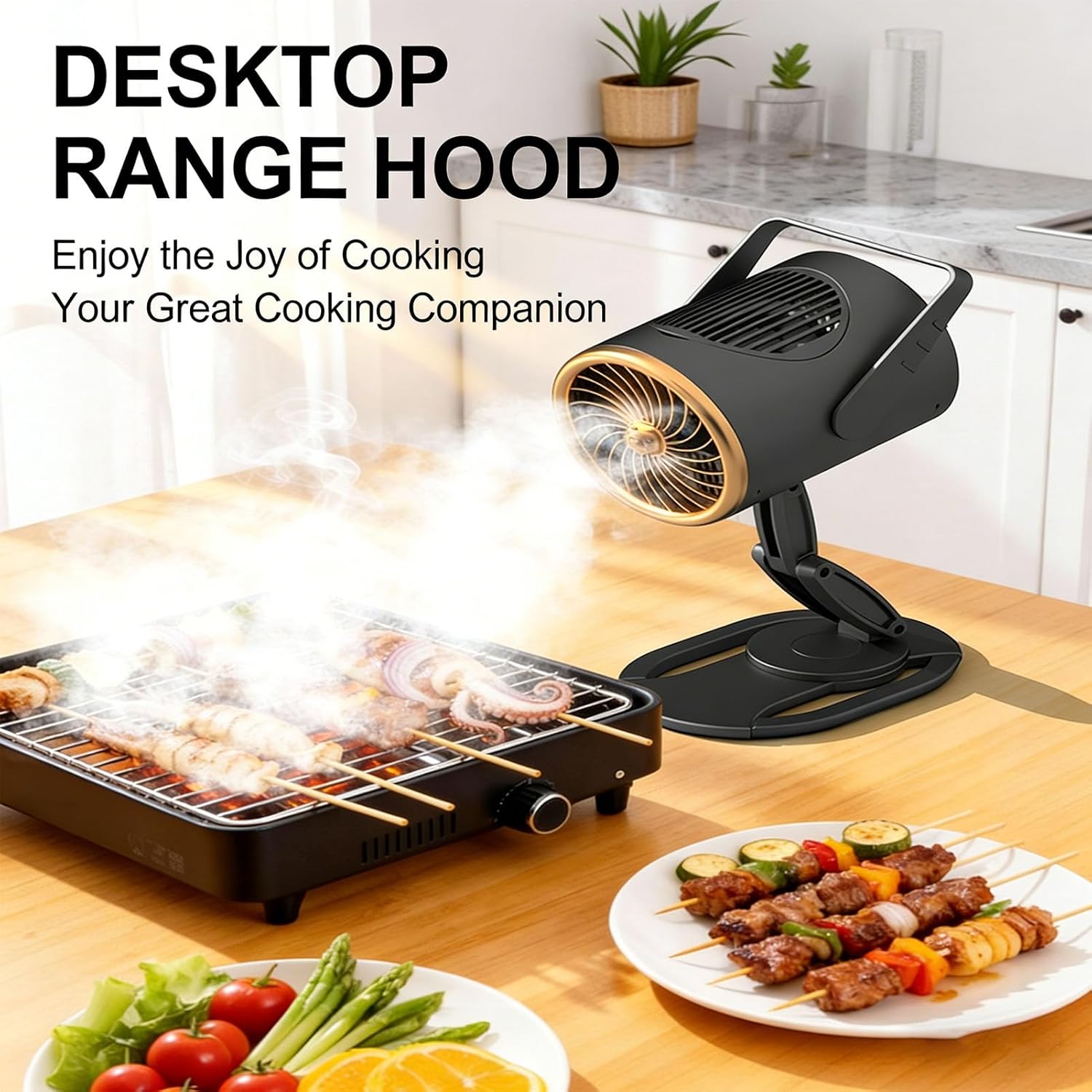 Naroote Portable Range Hood, 3 Speed High Suction Foldable Desktop Exhaust Fan with Odor Removal Filter, for Home Kitchen Outdoor BBQ Hot Pot