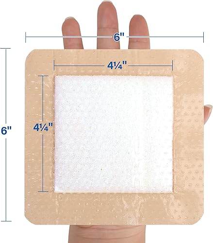 Miniatura 2 de LotFancy Apósito de espuma de silicona, 6 x 6 pulgadas (almohadilla de 4.3 x 4.3 pulgadas), 5 unidades, vendaje para heridas con borde, úlceras por