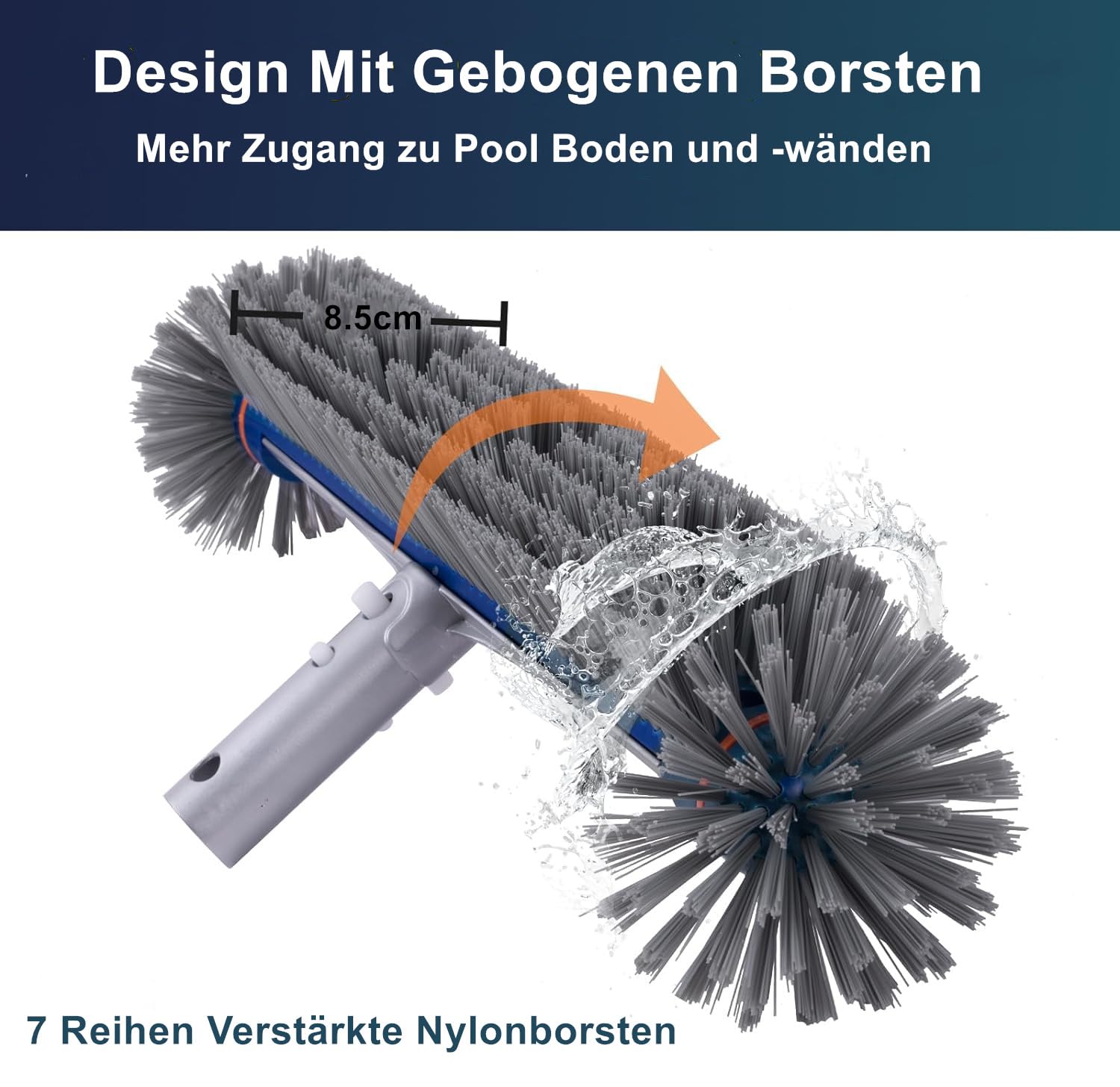 PooLiFE 17,5" Poolbürste Mit Runden Enden für Wand und Fliesen mit verstärkter Aluminium Rückseite,45cm Pool Bürste mit starken Borsten,Nicht mit Teleskopstange