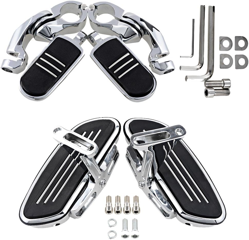 Passenger Floor Boards + Vertical Streamliner Foot Pegs w/Short Mount Kit For Harley 1 1/4" Engine Guard