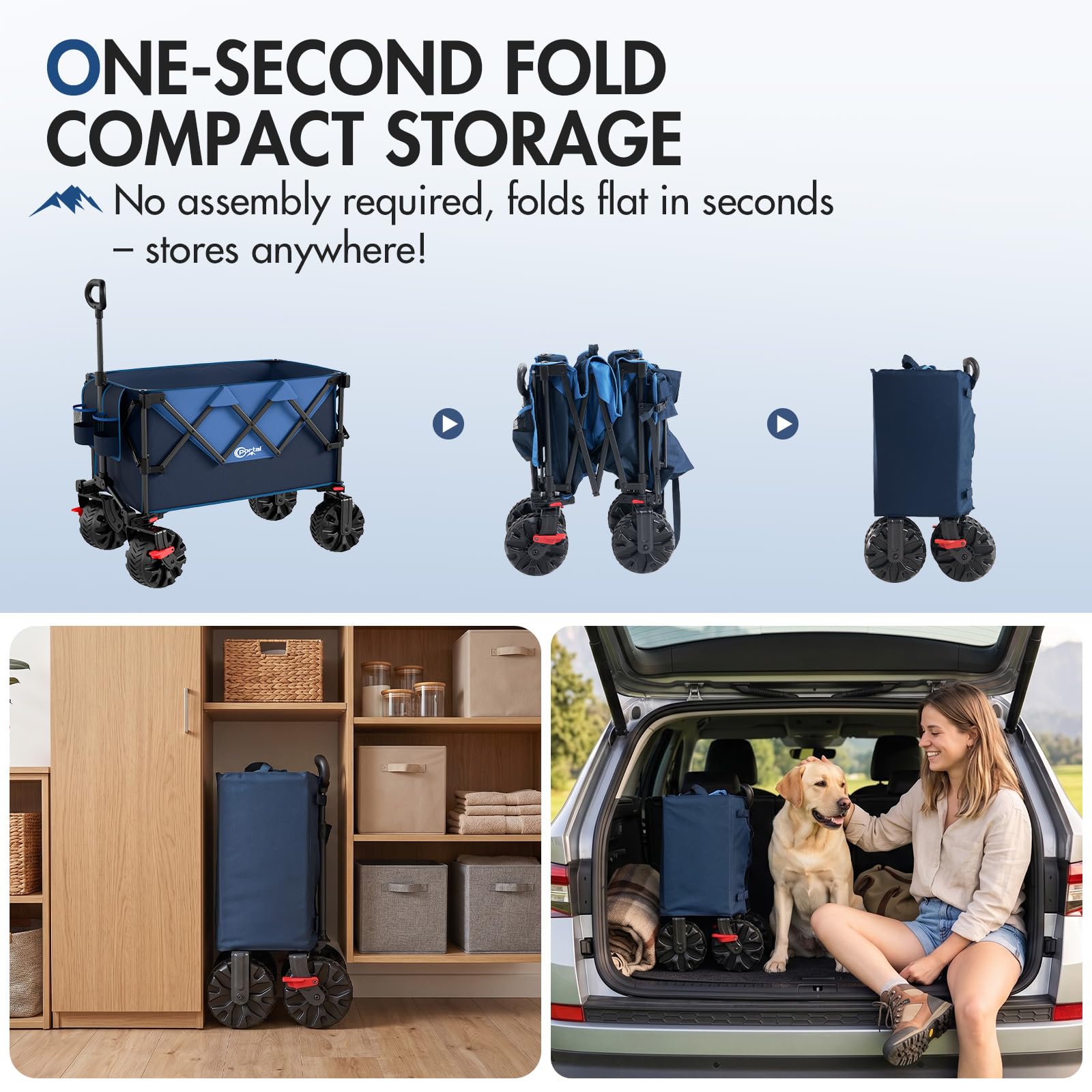 Portal Wózek składany, 250 l, 150 kg, z dużymi oponami | Wózek ręczny z uchwytem na napoje, wózek transportowy na wszystkie tereny, składany wózek do ogrodu, na kemping, festiwal