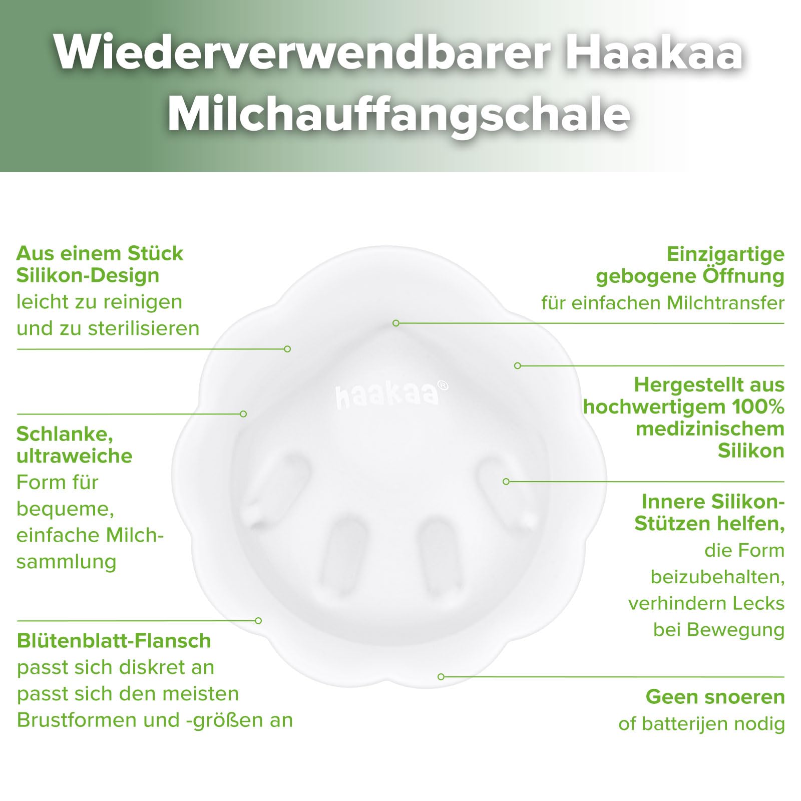 haakaa Petal Soft Silikon-Milchauffangbehälter 丨 Diskreter, auslaufsicherer Muttermilchauffangbehälter, wiederverwendbare Brustschalen, Milchauffangbecher zum Stillen mit Reinigungsbürste – 2 Stück