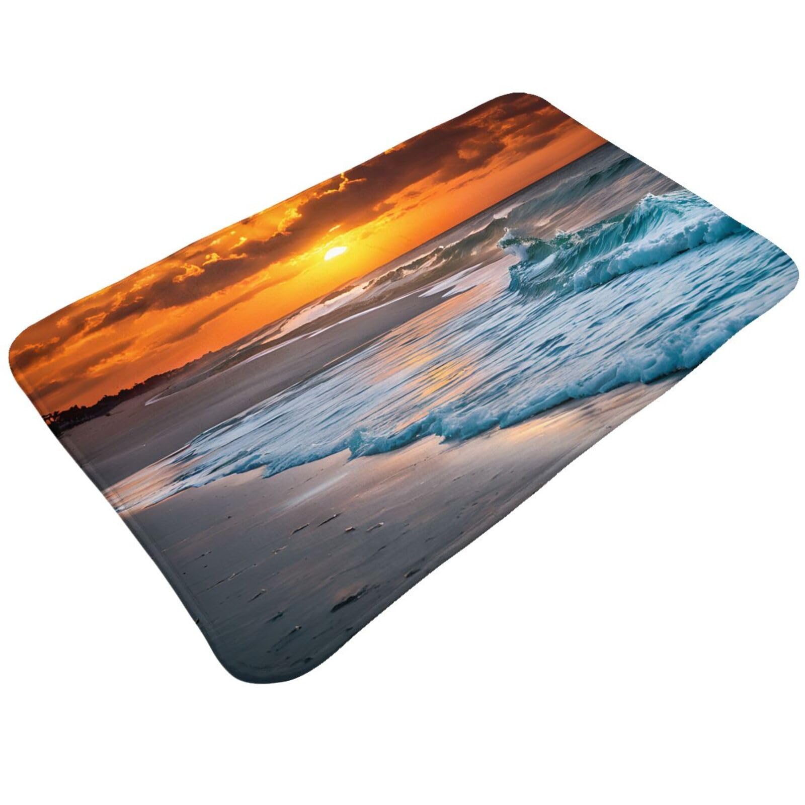 Beach with Sunset Print Living Room Bathroom Kitchen Anti Slip and Absorbent Carpet, Indoor Entrance Door Muddy Floor Mat, Ultra Soft Washable Carpet 21x31.5 Inches