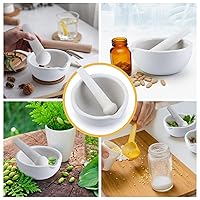 Vista 6 de 4E's USA Juego de mortero y mortero - Molinillo de hierbas de porcelana de 6.3 pulgadas para cocina o laboratorio, superficie de molienda sin