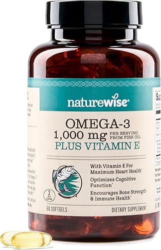 NatureWise Suplemento de aceite de pescado Omega 3 extra fuerte  1000 mg por porción  600 EPA y 400 DHA y vitamina E  Apoyo para la salud del