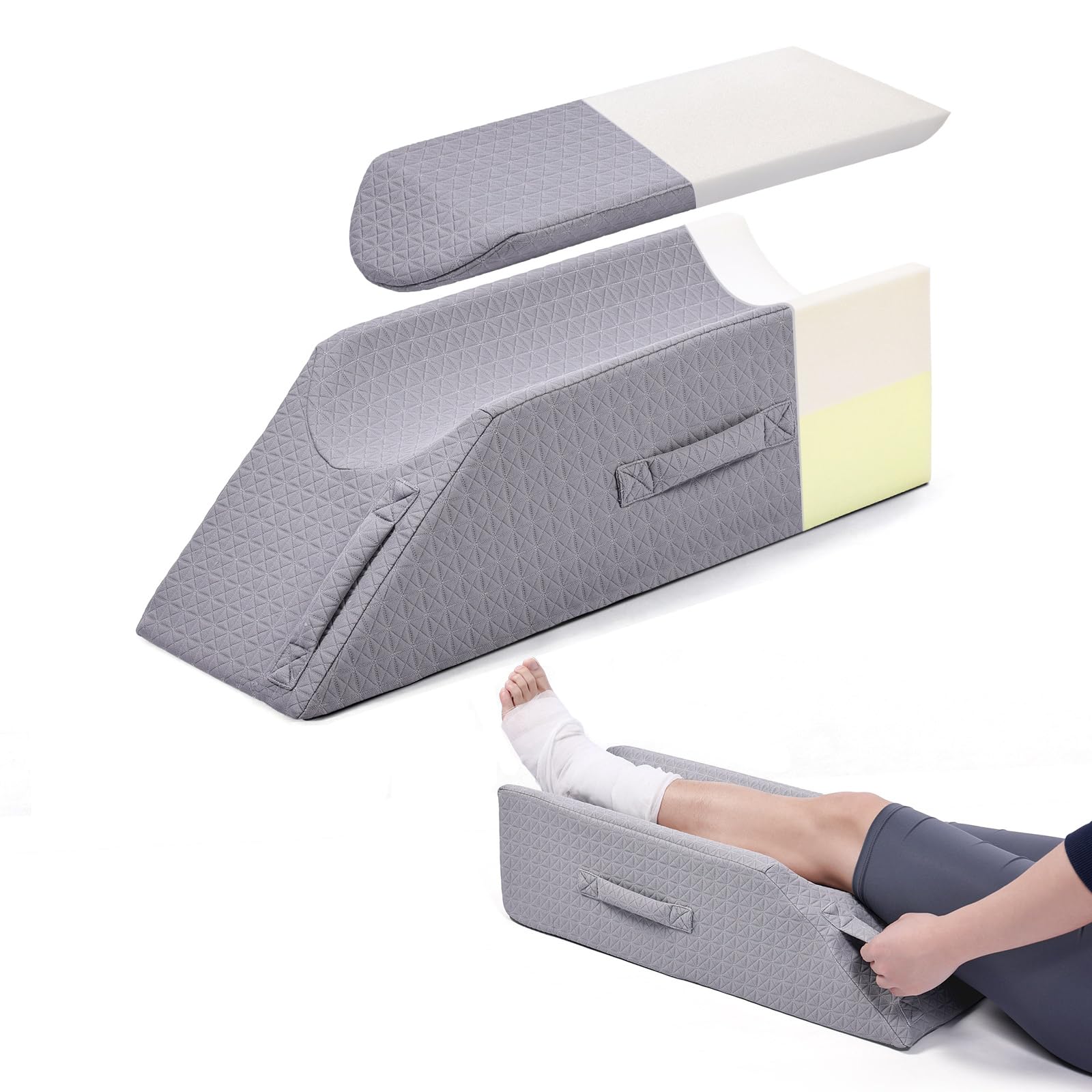 TANYOO 2-Height Memory Foam Leg Elevation Pillow for After Surgery Adjustable Knee Replacement Pillow for Blood Circulation Leg Wedge Pillow for Knee Surgery, Foot Injury, Leg Swelling