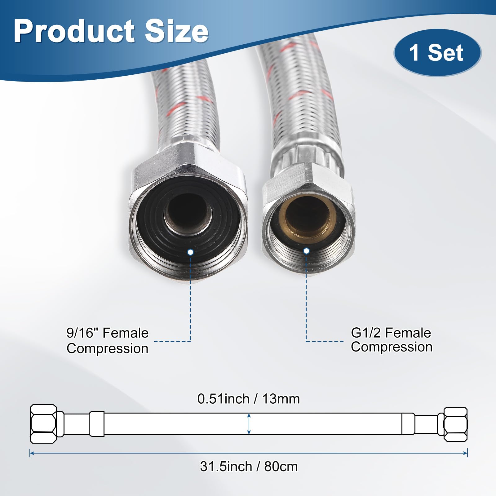 M METERXITY 2-Pack 31 Inch Faucet Hose Connector - Image 3