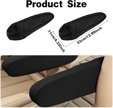 2 PCS Car Armrest Cover Elastic Fabric Car Front Seat Arm Rest Cover, Universal Replacement Center Console Lid Armrest Cover Skin Protectors Car Interior Accessories for Car Suv Truck and Van(Black)