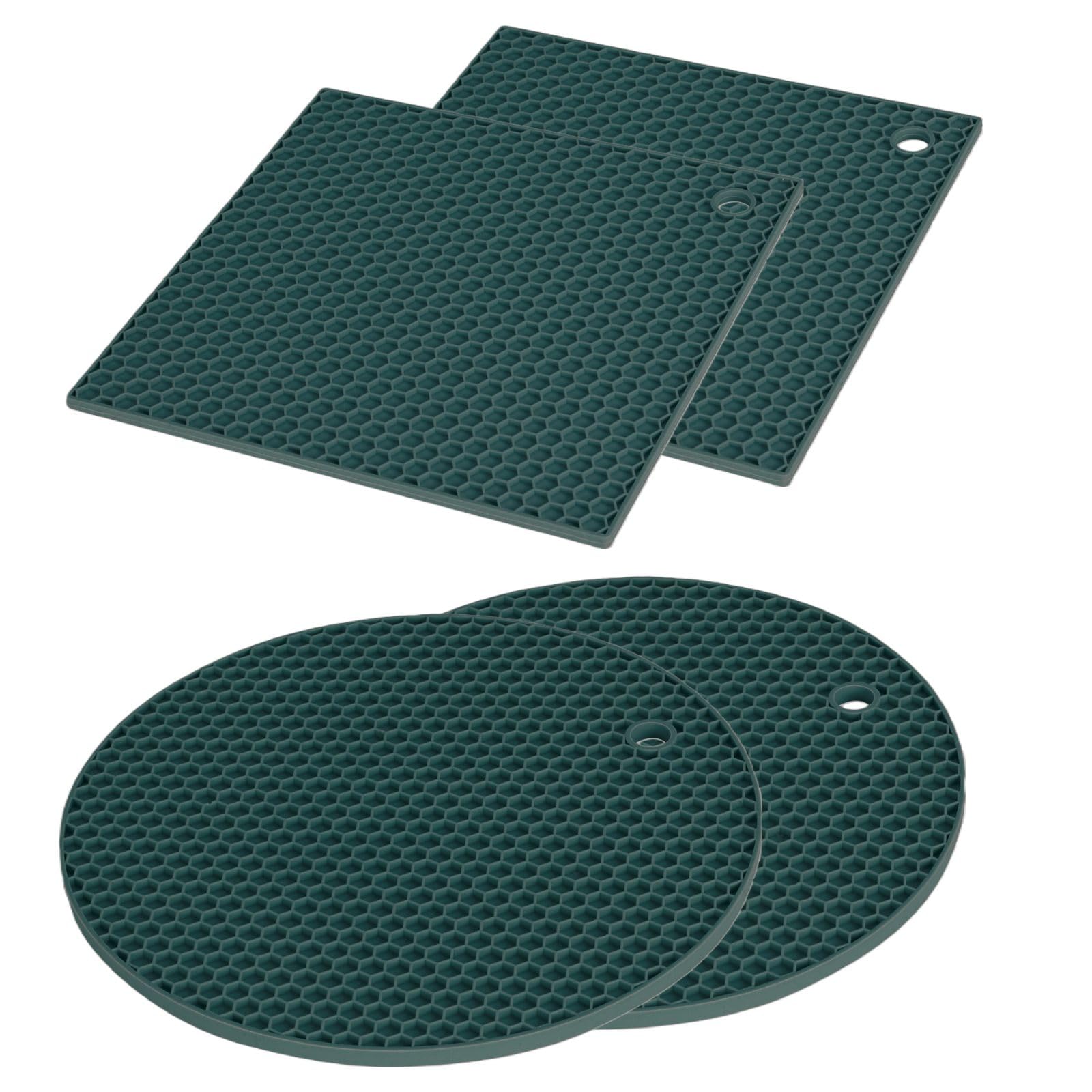 Envenzo Green Trivet Silcone Mat Heat Resistant Kitchen Hot Pan Mat Large Honeycomb Design Round Square Mats By (, Four Pieces Set)