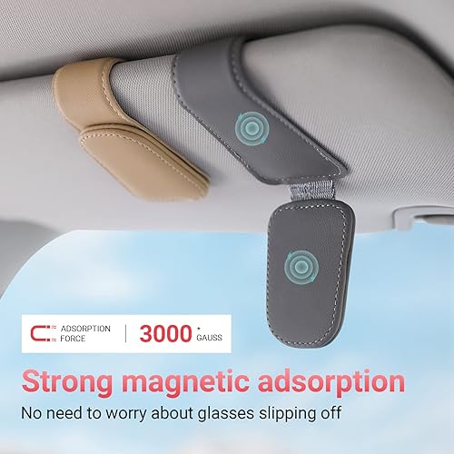 Miniatura 5 de KanSmart Soporte para lentes de sol para visera de automóvil, clip magnético de cuero para gafas, accesorios interiores de automóvil, universal para