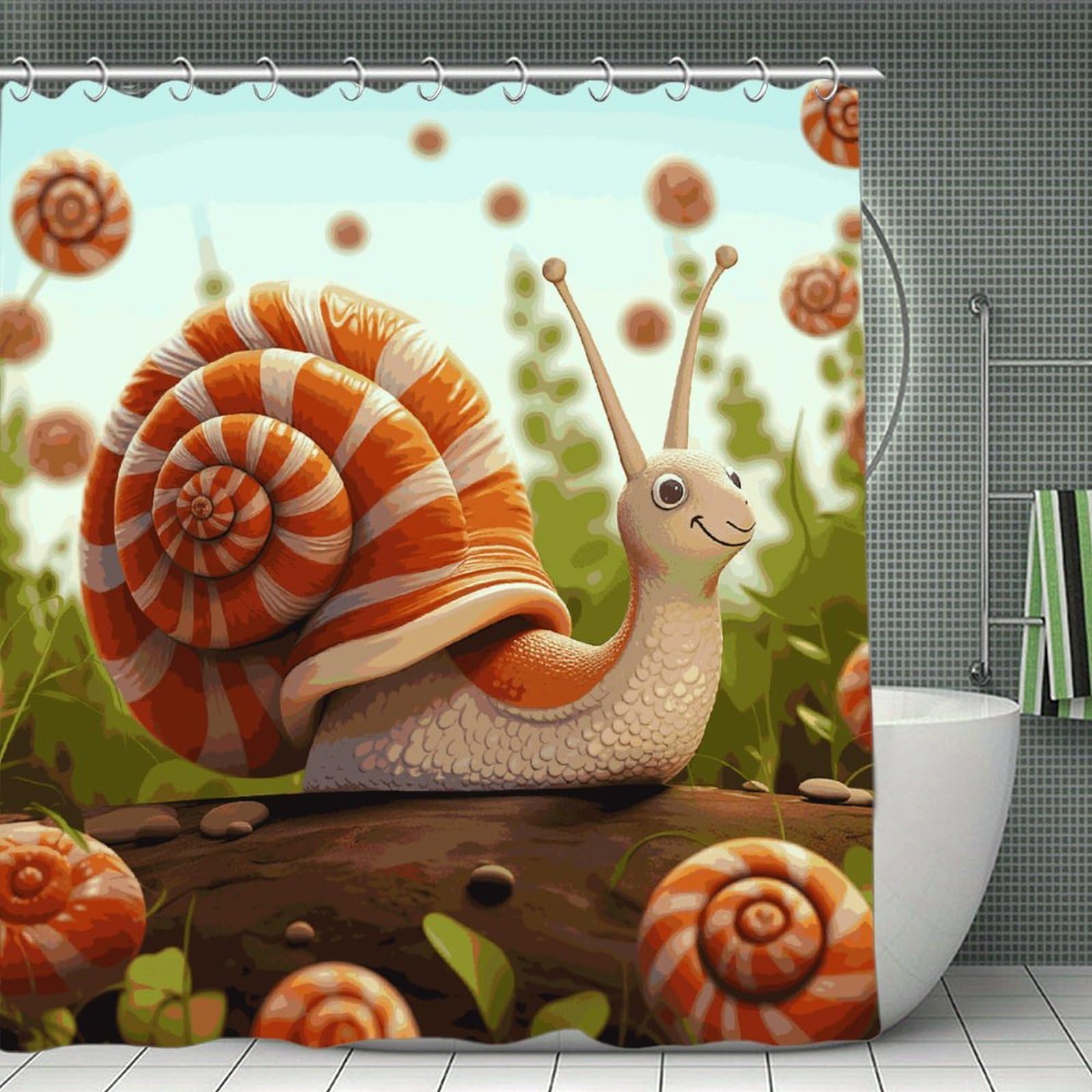 FekiLoot Cute Snail Shower Curtain with Hooks Modern Farmhouse Bathroom Curtain Waterproof Cloth Bath Curtains Cute Washable Blackout Privacy Curtains for Bathroom Bathtub 70.8"x70.8"