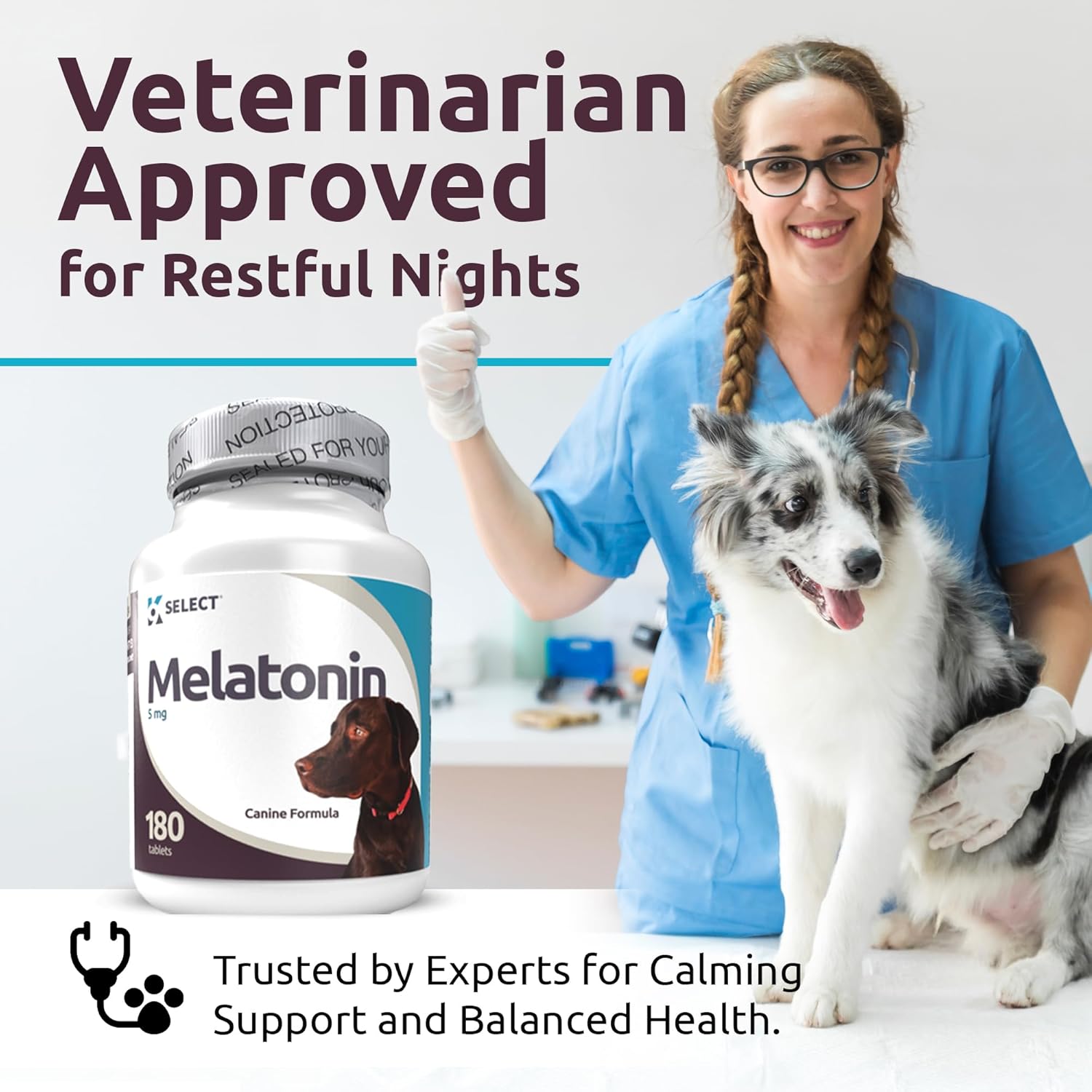 K9 Select Melatonin for Dogs - Calming Aid Tasty Dog Supplement - Helps Overall Health with Quiet Moments and Composure - Reduce Stress Calming Treats for Large Dogs - 5 mg, 180 Tablets