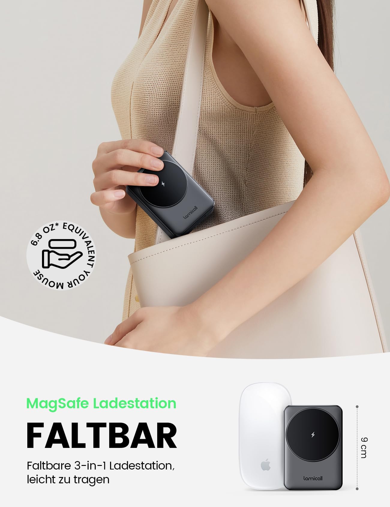 Lamicall 3 IN 1 Ladestation für MagSafe Ladegerät - [Faltbar & Tragbar] Kabellose induktive Ladestation Apple Watch und iPhone, Reisen Wireless Charger für iPhone 17/16/15/14 Pro Max Plus Air, AirPods