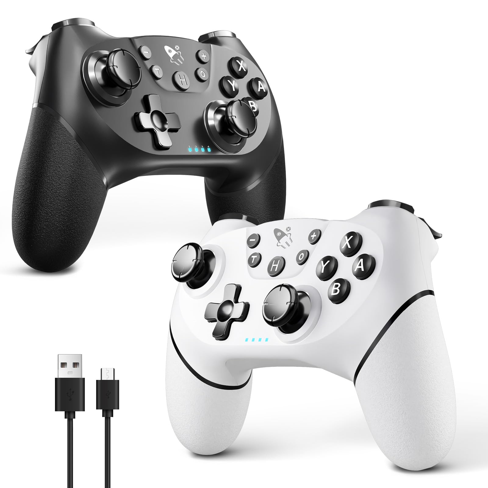 AceGamer 2 pack Wireless Controller for Nintendo Switch/Lite/OLED/Switch 2, Dual Vibration/Turbo/Ergonomic for Switch Pro Controller! (Black&White)