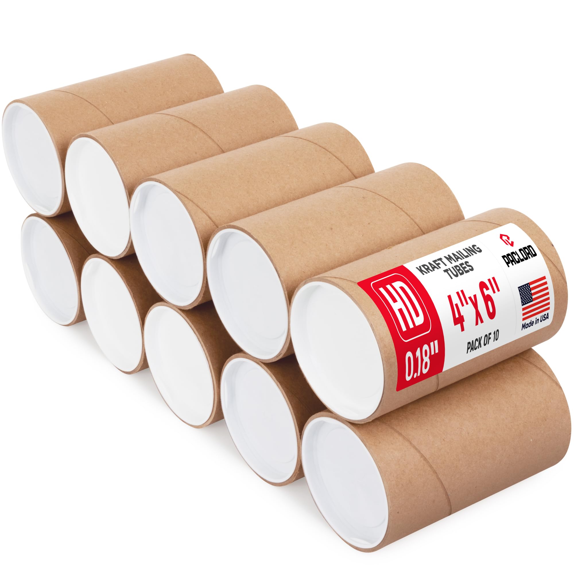 Lot de 10 tubes d'expédition robustes en carton renforcé de 10,2 x 15,2 cm avec 20 bouchons – Approuvé par l'USPS sécurisé – Idéal pour l'expédition et le stockage d'impressions, d'œuvres