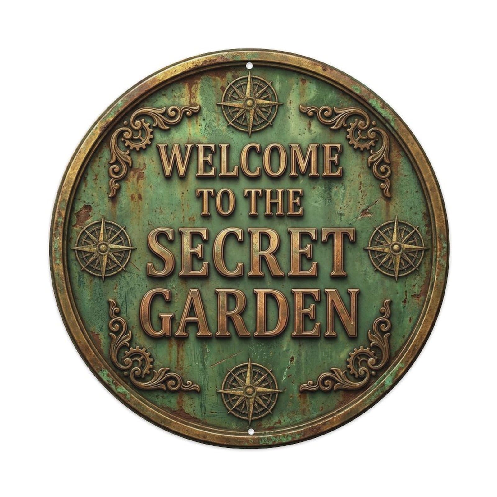 Vintage Welcome Secret Garden Gold Moss Timeless Metal Tin Sign