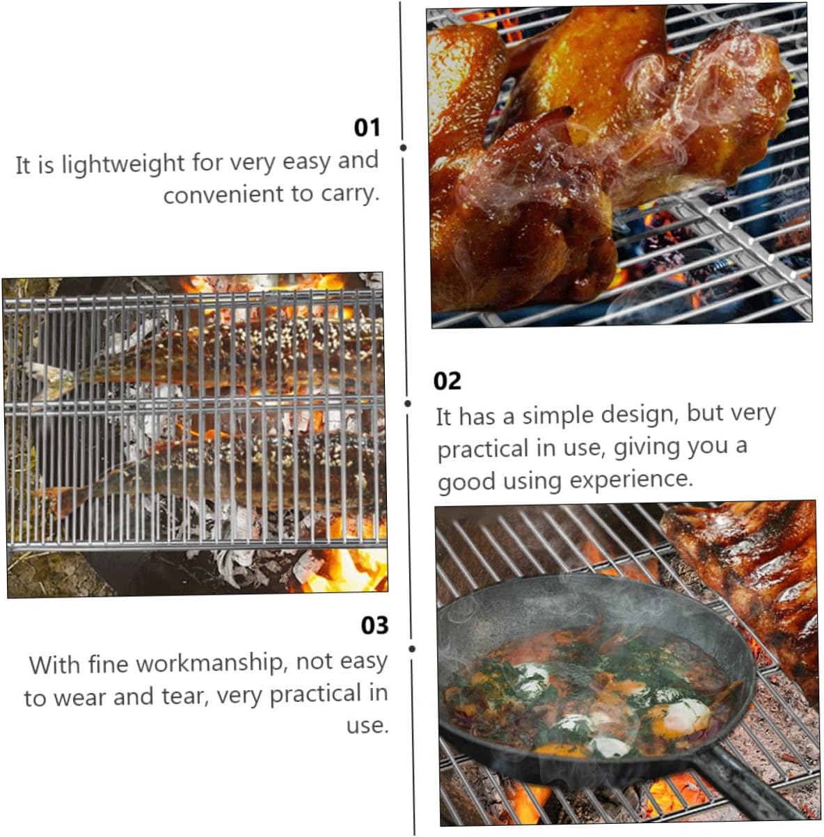 PRETYZOOM Portable Stainless Steel Camping Grill Foldable Barbecue Rack Heat-resistant Anti Outdoor Picnic Fishing and Bbq Activities