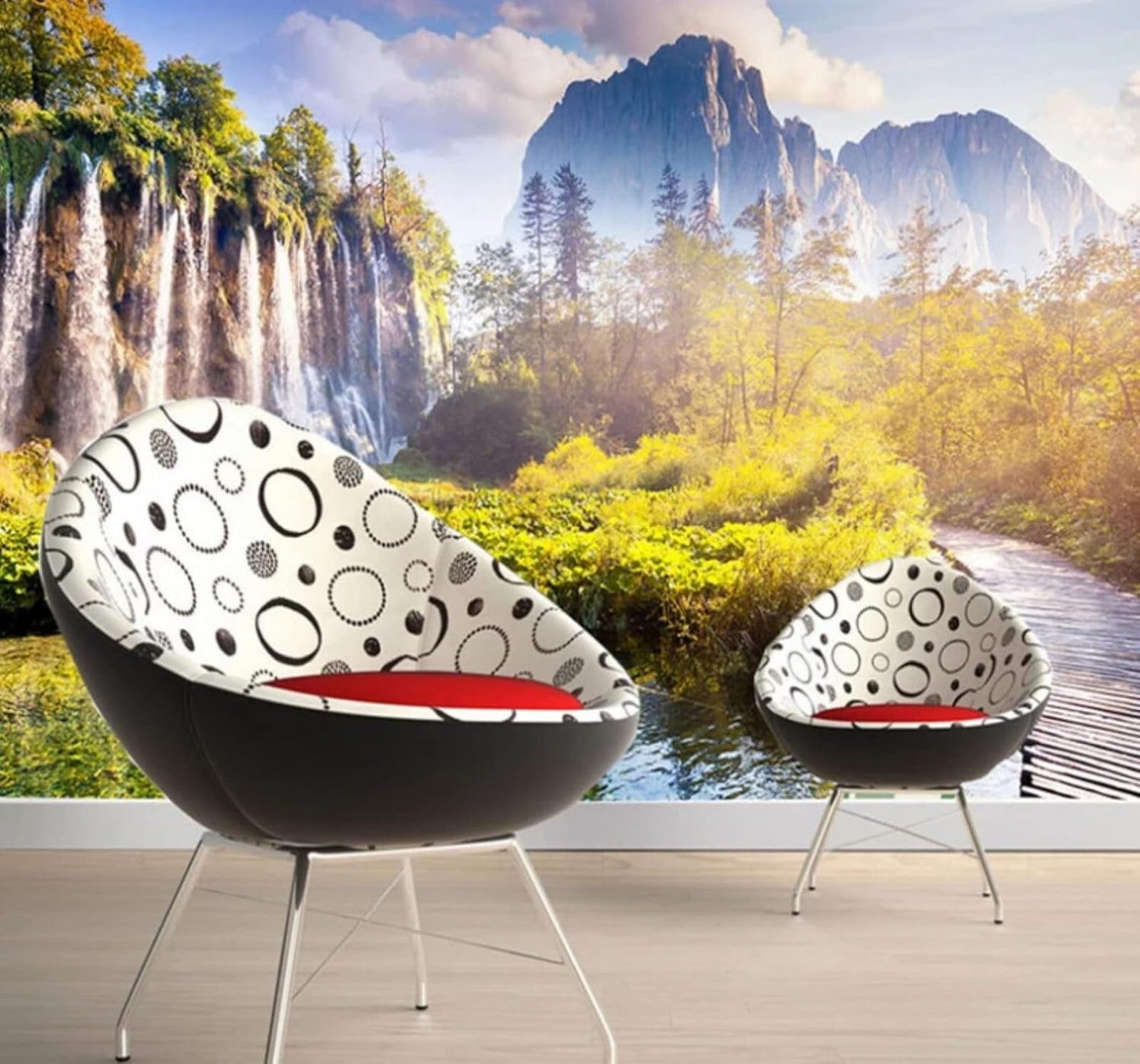 XLMING Three Dimensional Waterfall Forest Wooden Bridge Landscape 3D Wallpaper Luxury Home Dining Decor Paste Sofa Living Room The Wall for Bedroom Mural-400cm×280cm