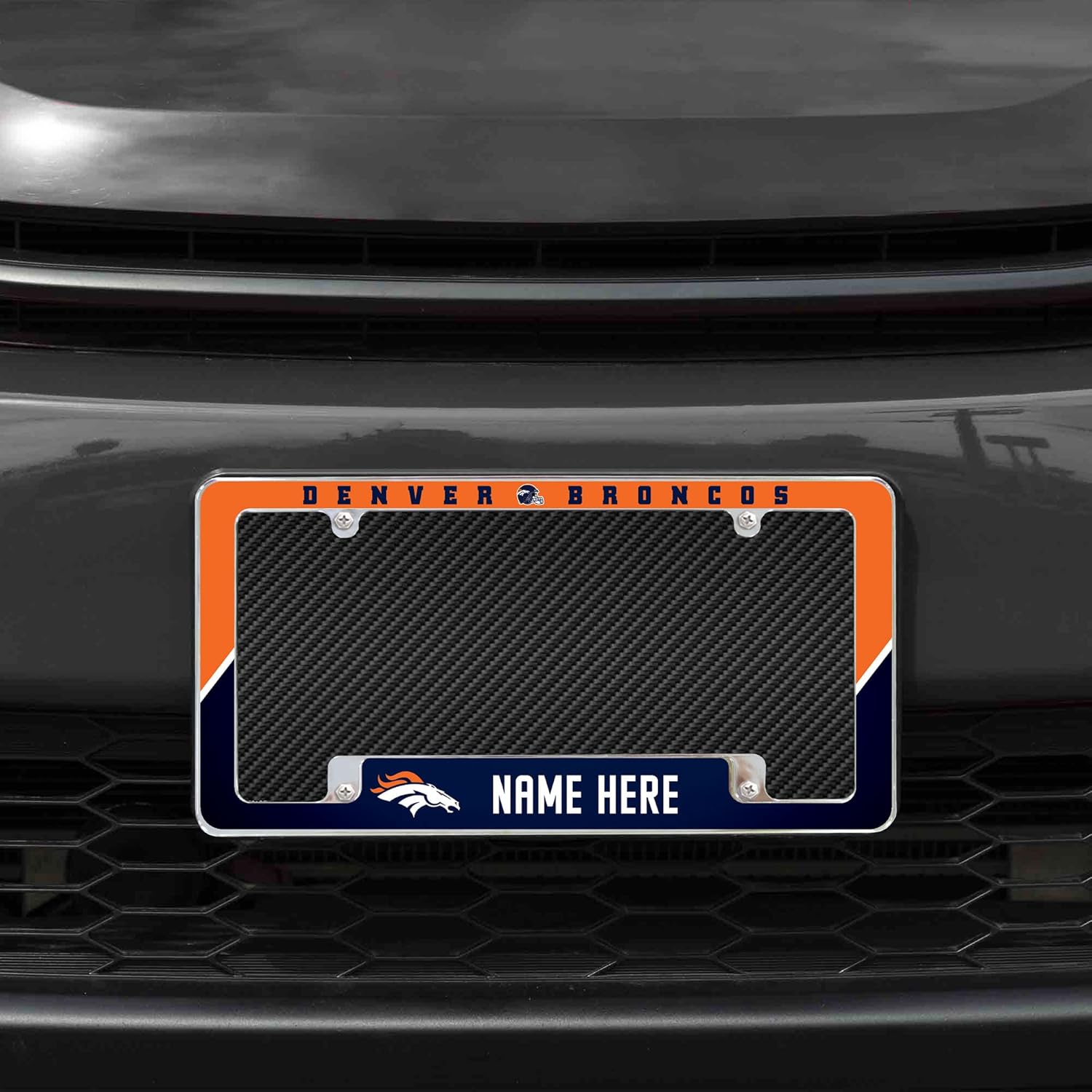 Rico Industries NFL Football Denver Broncos Personalized/Custom 12" x 6" Chrome All Over Automotive License Plate Frame for Car/Truck/SUV