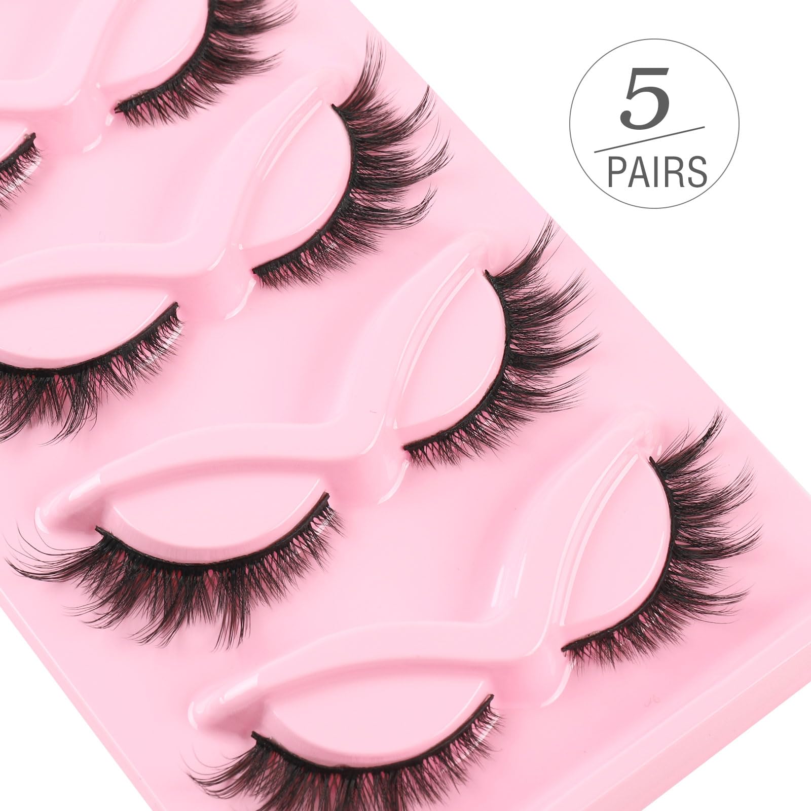 Kiusatig False Eyelashes - Fluffy Wispy Lashes, Cat Eye Lashes, Faux Mink, 5 works (XF34), black, 1 pair (Pack of 5) - Image 3