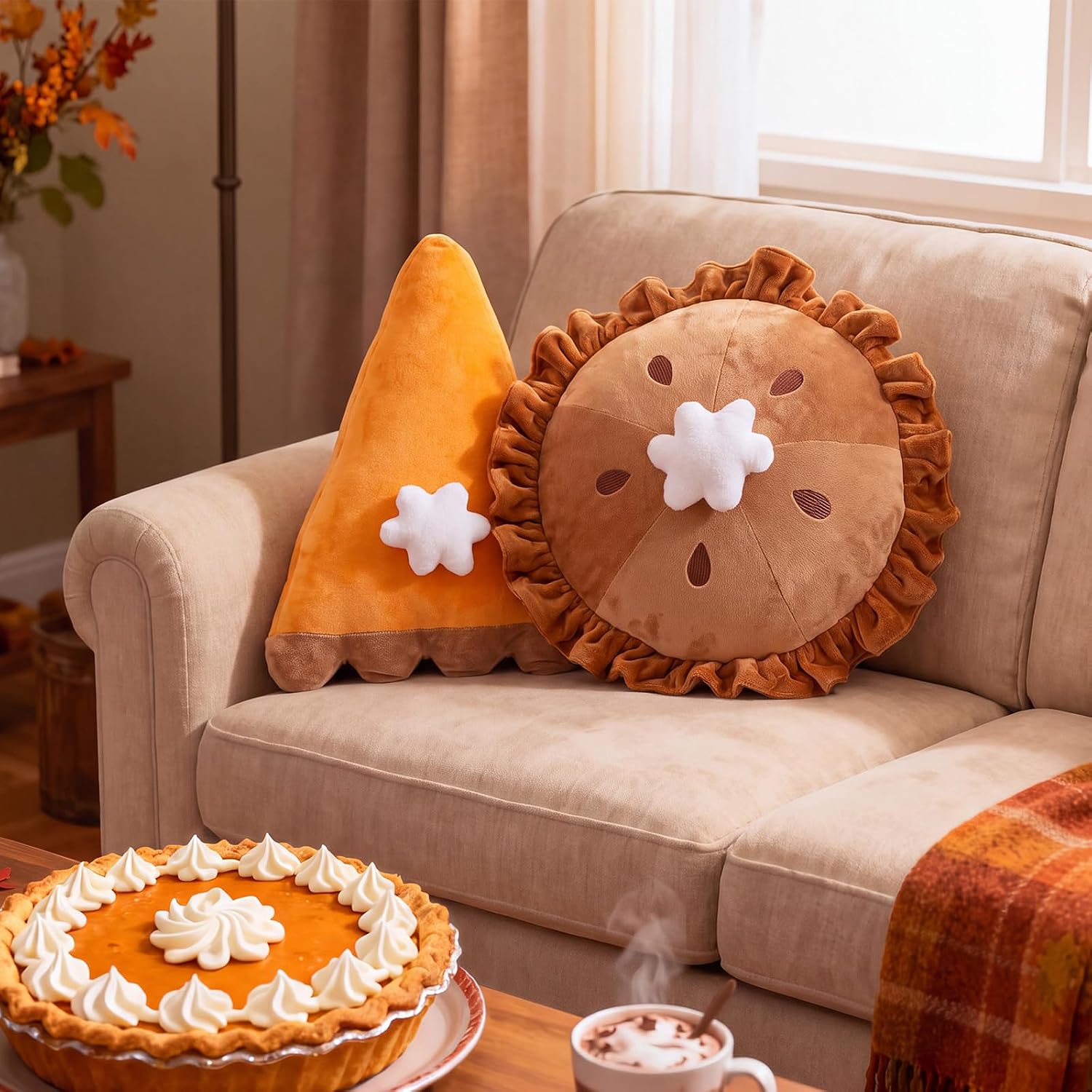RattanView 2 Pcs Fall Pumpkin Pie Throw Pillows 15 Inch Thanksgiving Decor