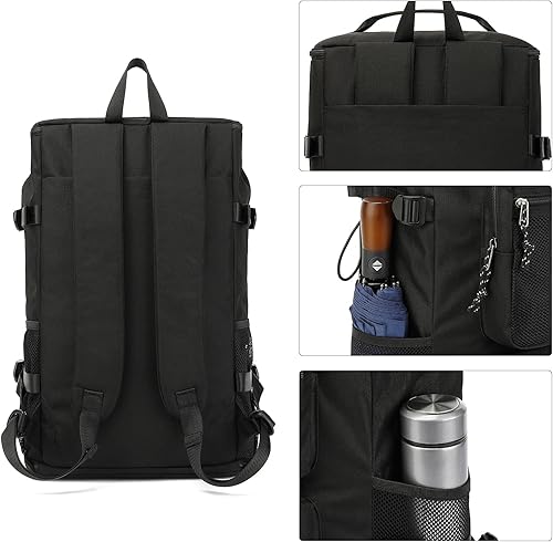 Miniatura 4 de Kalesi Bolsa de lona para gimnasio, 4 vías, impermeable, con compartimento para zapatos, para viajes, deporte, senderismo, portátil, color negro