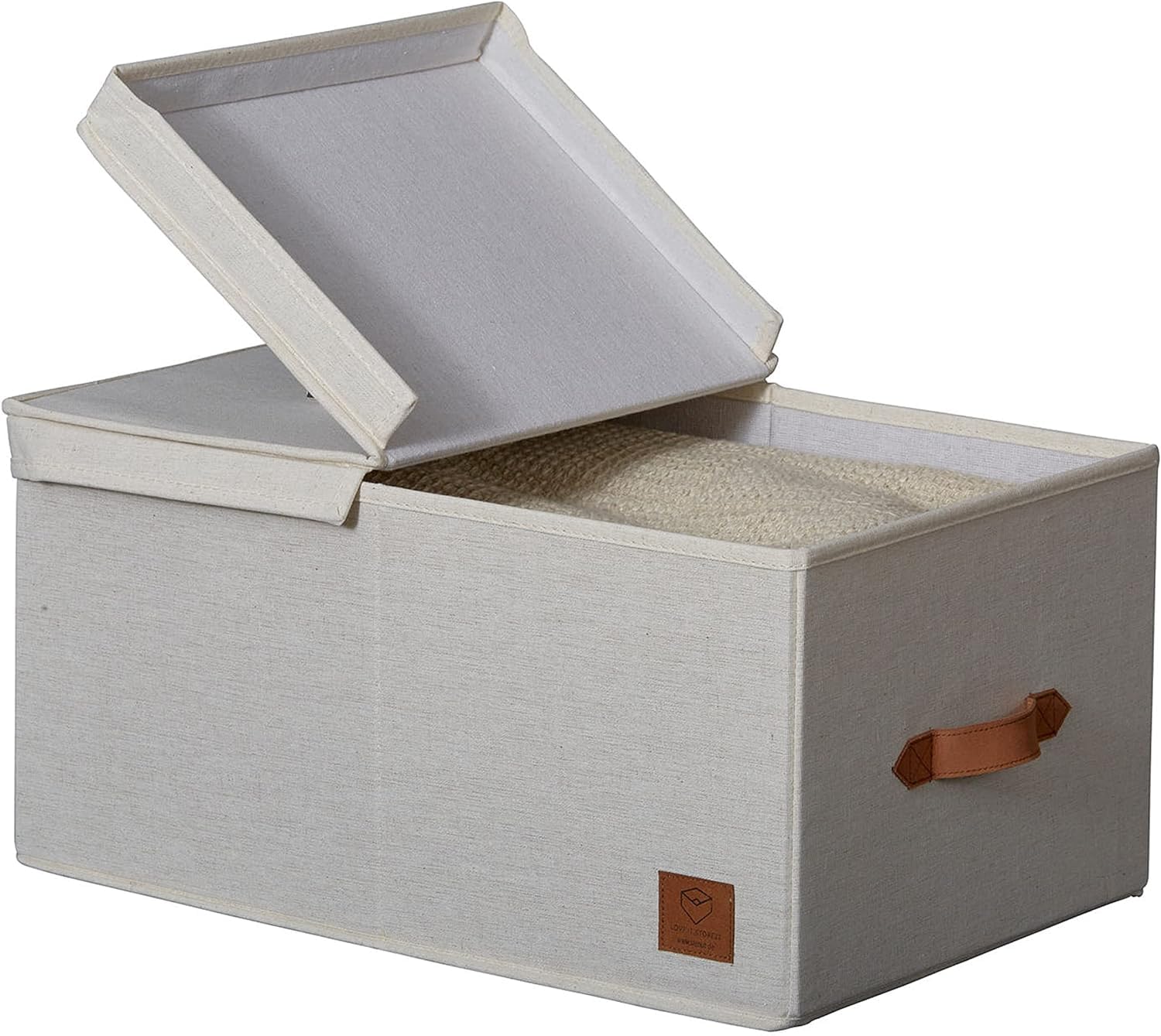 LOVE IT STORE IT Premium Storage Box with Lid, Made of Linen Cotton Fabric, Reinforced with Wood, Large and Stable, Beige
