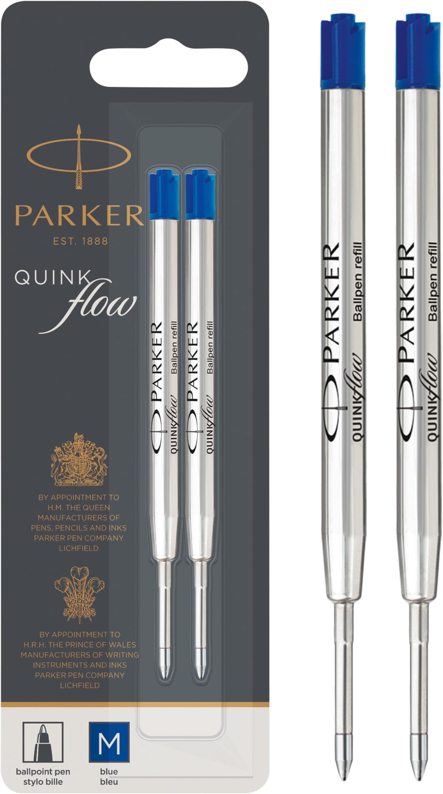 Ballpoint Pen Refills | Medium Point | Blue QUINKflow Ink | 2 Count