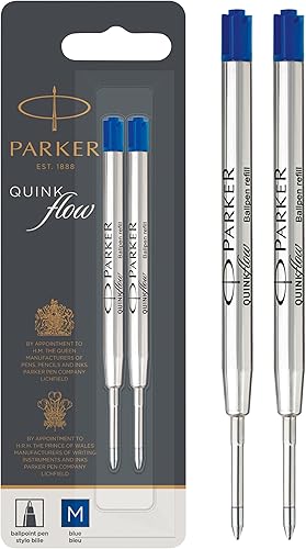 PARKER QUINKflow - Recambio de tinta para bolígrafo, punta media, azul, paquete de 2