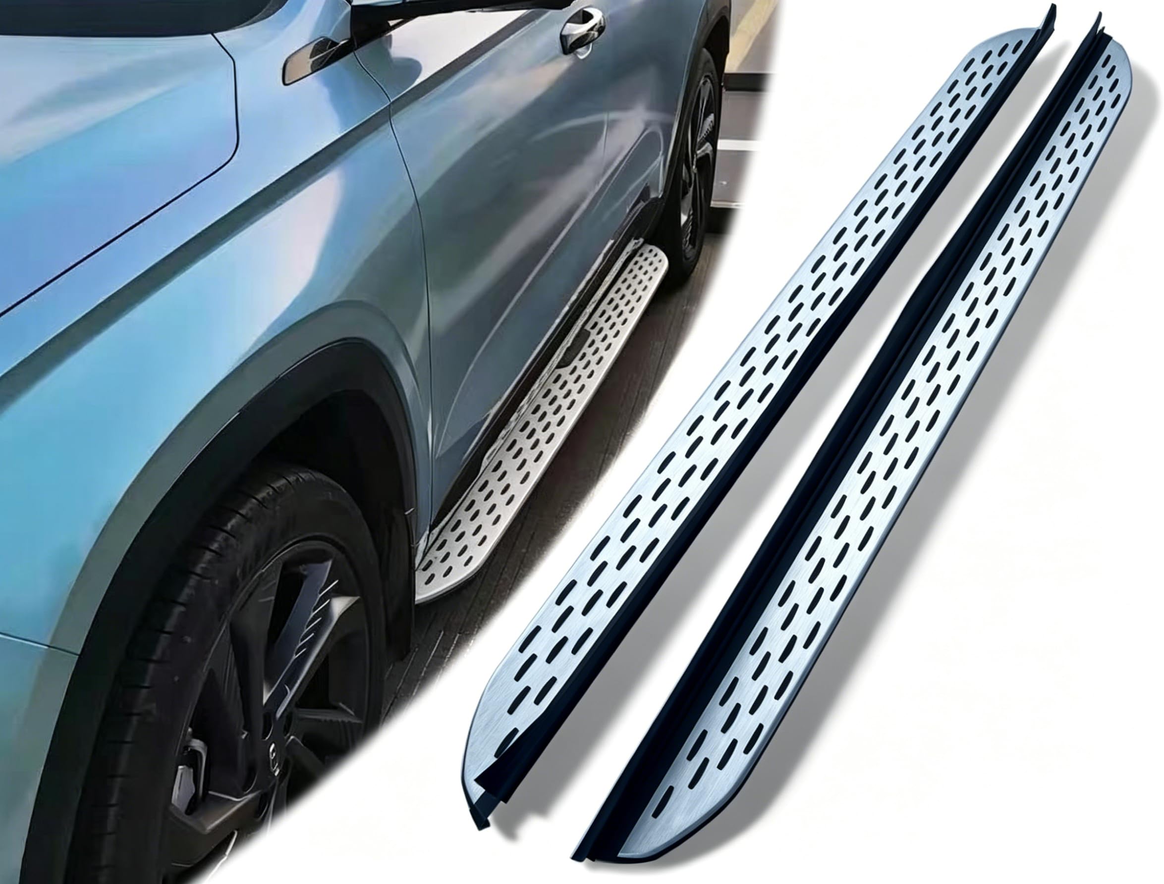 Deski do biegania do Land Rover Range Rover L460 2023-2026 SWB (standardowa rozstaw osi), 2 szt. aluminiowe stałe stopnie boczne (z uchwytem), zestaw bez wkręcania | akcesoria do szyn SUV, srebrne (1