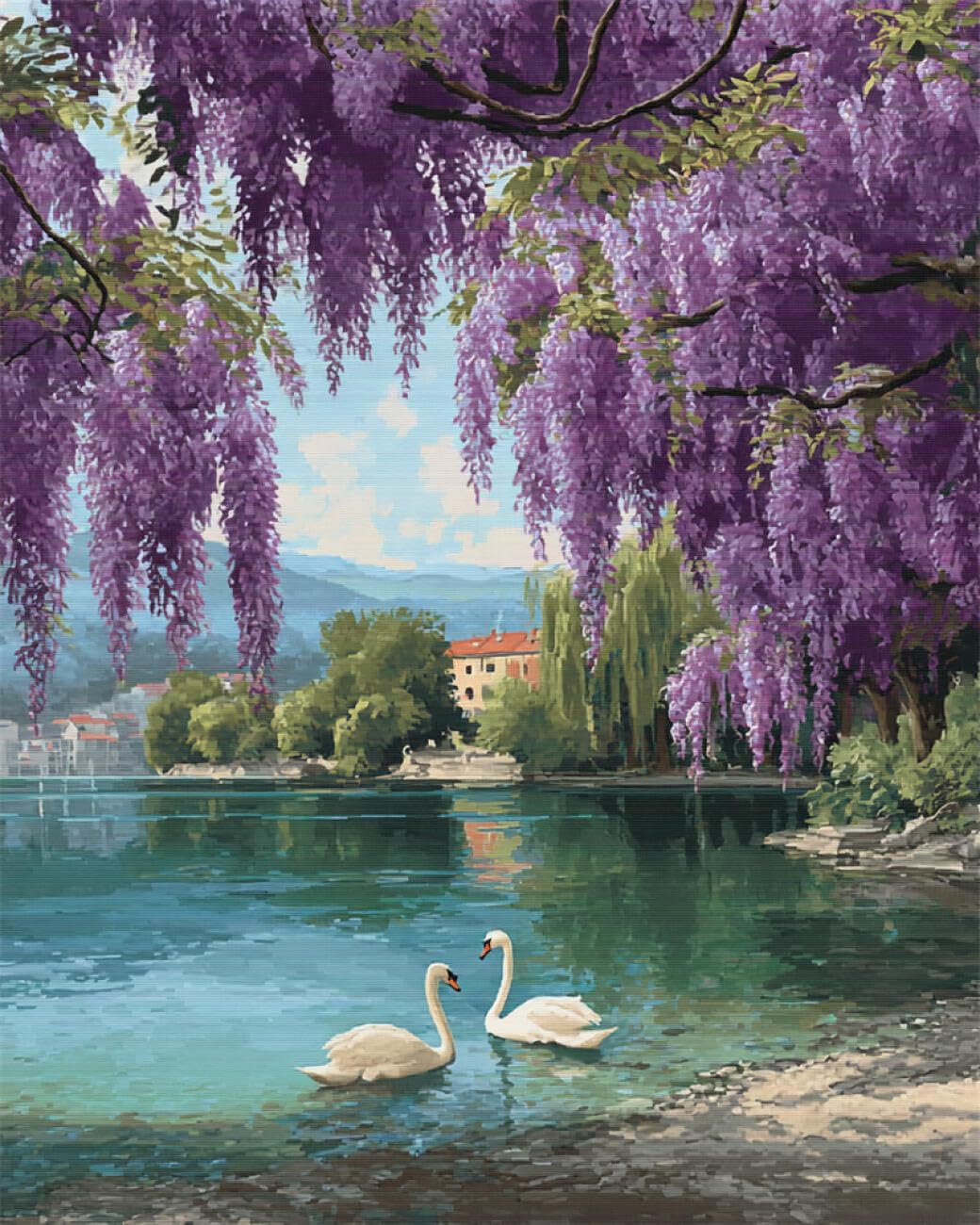 AYAOYANGGO Animal DIY Bead Embroidery Set Flowering Trees and Swans Beadwork Craft Kit for Beginners,Needlework Set,Preprint Pattern Decor Wall Art 60x80cm