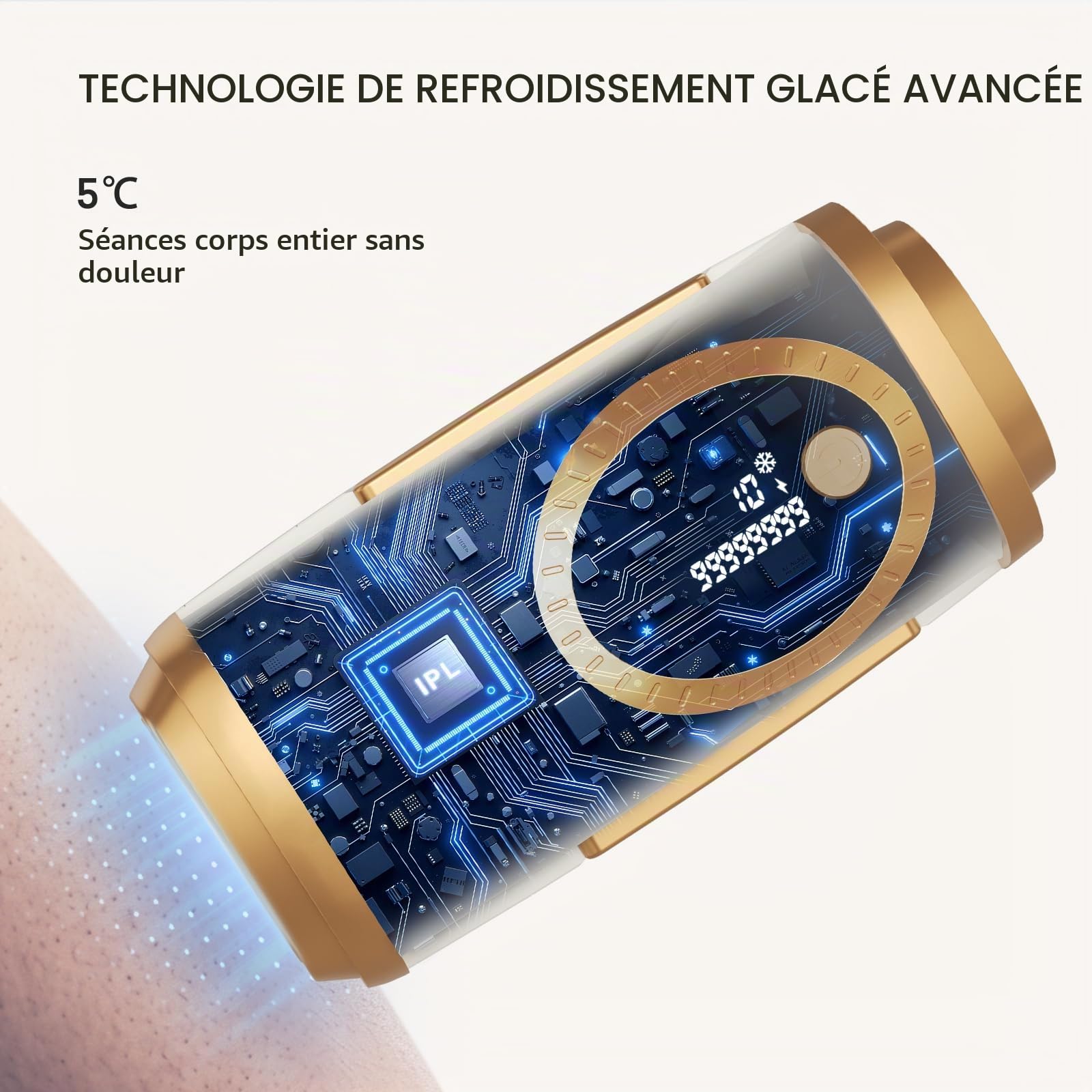 NALONE Épilateur Lumière Pulsée avec Refroidissement 10 Niveaux d'Énergie