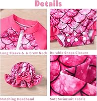 Vista 26 de Aalizzwell Traje de baño de una pieza de manga larga con sombrero para bebé niña Sirena cian