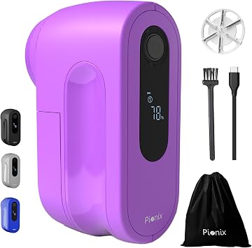 Pionix Fabric Shaver, Sweater Shavers to Remove Pilling, High-Perf Defuzzer, Rechargeable Electric Lint Shaver for Fuzz and Lint Balls from Clothing, Upholstery 2000mah Battery Hot Purple