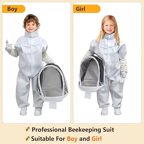 Miniatura 5 de PNKKODW Traje de abeja para niños y niñas, traje de apicultura profesional de cuerpo completo con capucha de velo para hombres y mujeres, apicultor