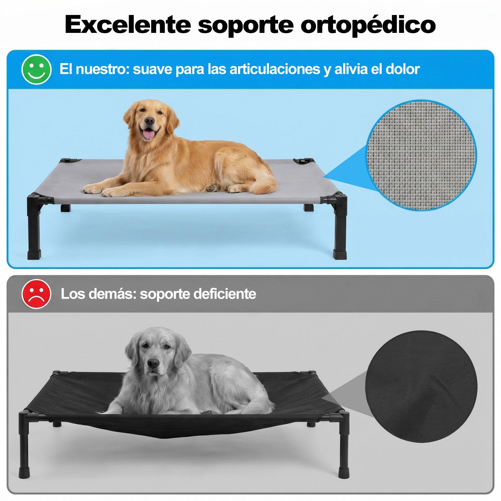 Niubya Cama Elevada para Perros Medianos L 107x76x21cm, Malla Resistente, Marco de Acero Antideslizante Jardín Camping