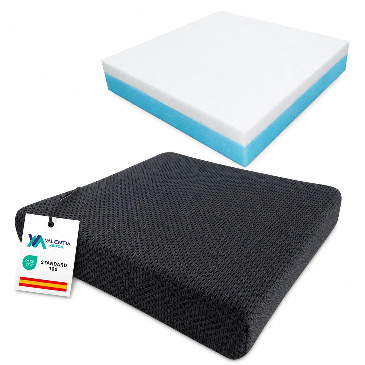 Cojín Antiescaras Espuma Viscoelástica para Silla de Ruedas y Oficina Funda Lavable Transpirable Base Antideslizante Alivio Presión Coxis y Mejora Postura