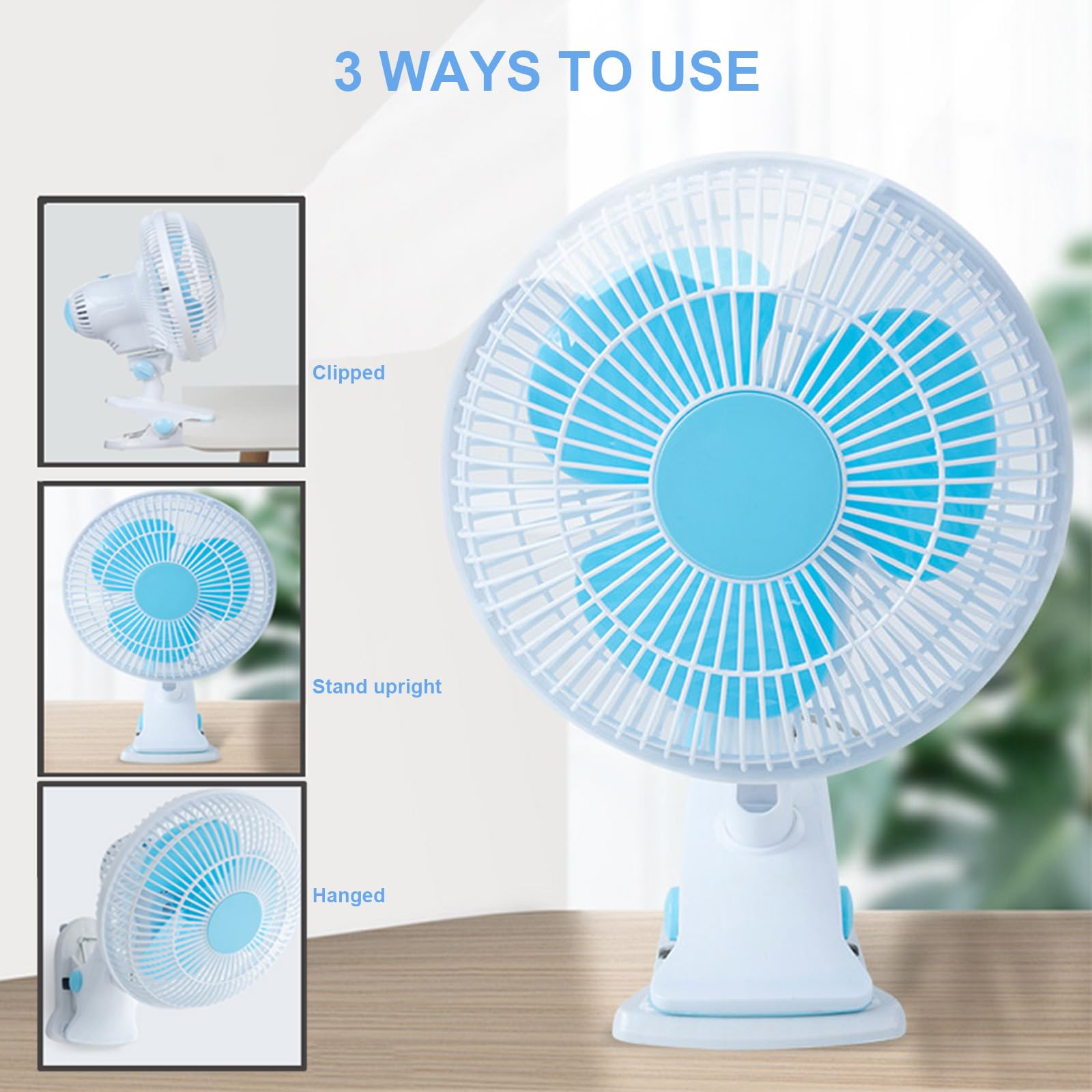 Ventilatore a clip da 9", mini ventilatore da scrivania con morsetto | alimentato dalla rete elettrica, 2 velocità, oscillazione ad ampio angolo, funzionamento silenzioso