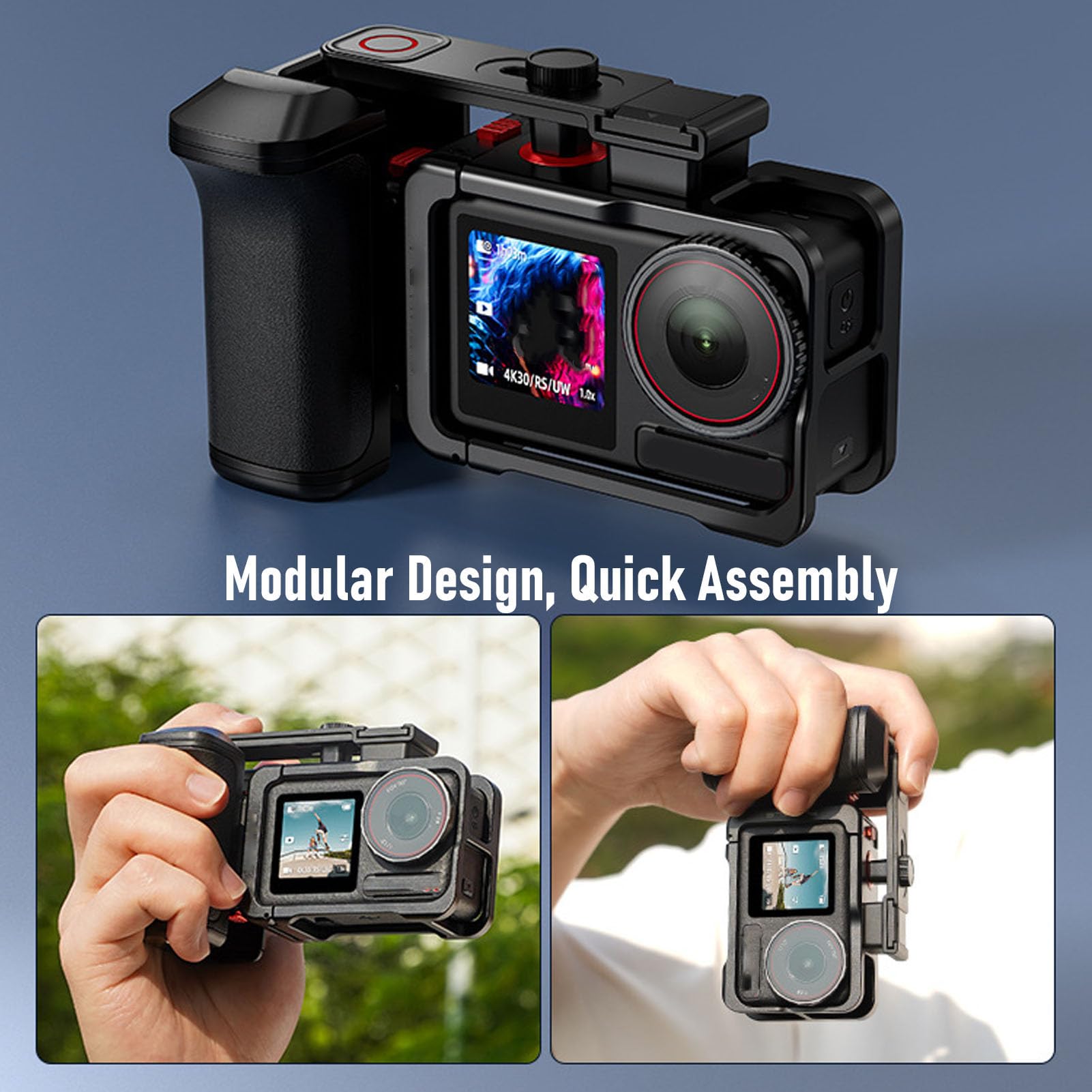 Sxhlseller Kit Impugnatura per Fotografia di Strada per 5 Pro 4 3, Impugnatura Ergonomica Antiscivolo e Gabbia in Lega di Alluminio con Sgancio Rapido Magnetico, per Fotografia All'aperto e