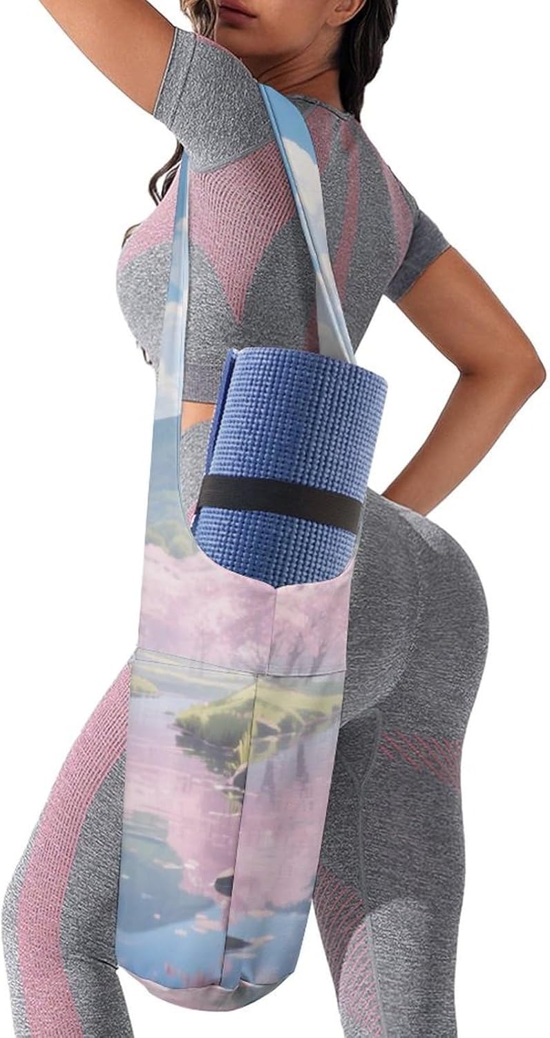 Printed Full-Zip Yoga Mat Bag with Pockets - Yoga Mat Carrier Sling Storage Applies to Yoga Mats for Women & Men