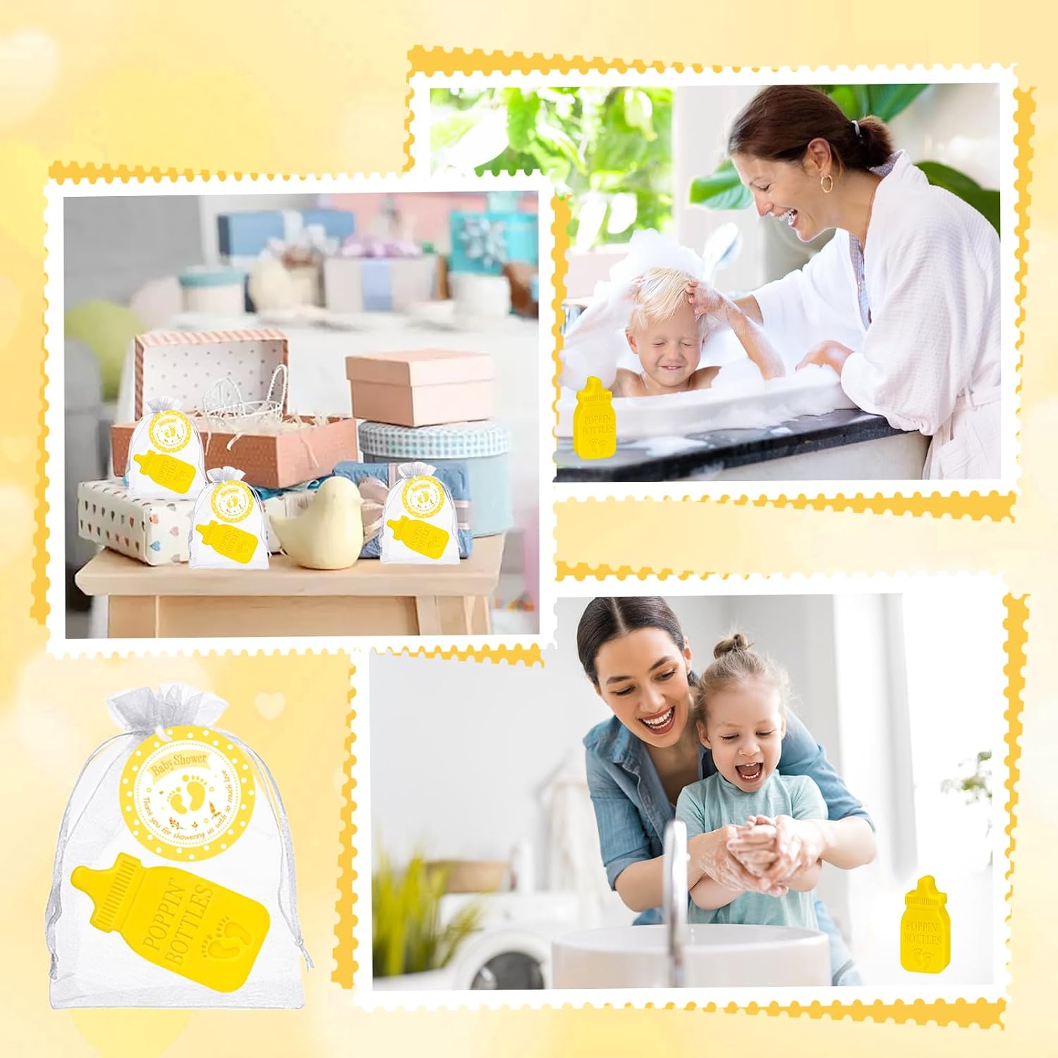 50 Sets Baby Shower Party Favors Baby Popping Bottle Soap Favors for Guests Mini Handmade Scented Soap with Thanks You Tags Organza Bags for Gender Reveal Baptism Decorations Souvenirs Gift