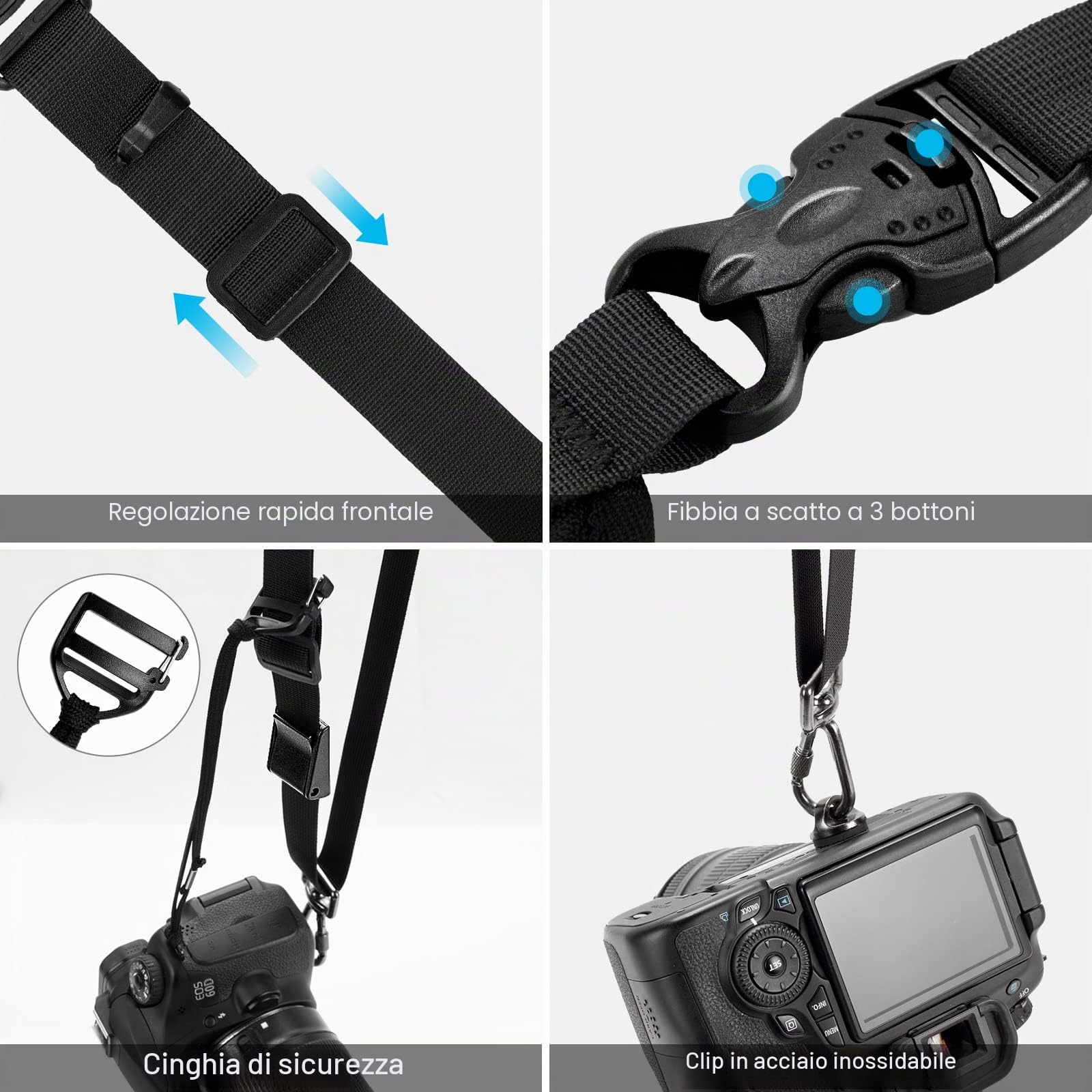 Arvok Tracolla Macchina Fotografica, Set di Tracolla Fotocamera e Cinturino da Polso, Cinghie per Fotocamera con Sgancio Rapido e Cordino di Sicurezza, Regolabile Tracolla per DSLR/SLR Fotocamera