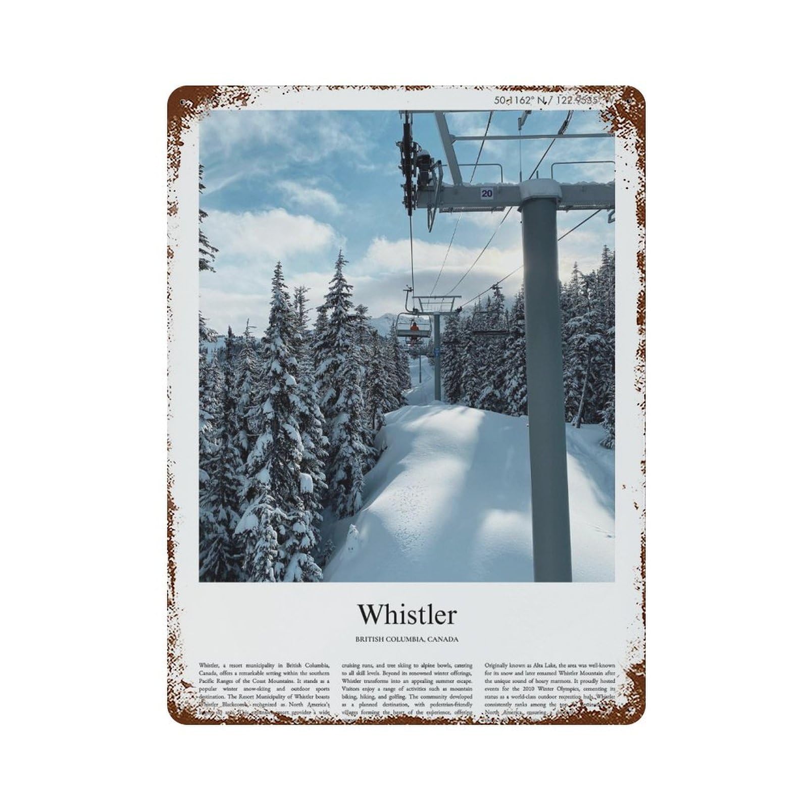 xiaoxiaoshen Whistler British Columbia, Canada City Scenery Wall Decor Art Metal Tin Poster Modern Home Decor Art Home Bar Shop Decorations Vintage Sign 40x30cm