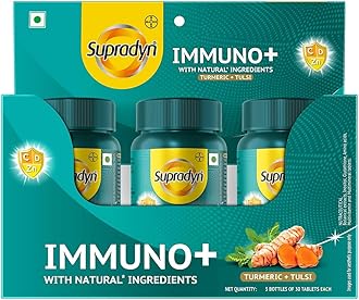 Immuno +, Multivitamin, Natural immunity booster with Vit C, Vit D, Zinc, Unique blend of Tulsi, Turmeric, Shatavari & Ashoka (90 Tabs)