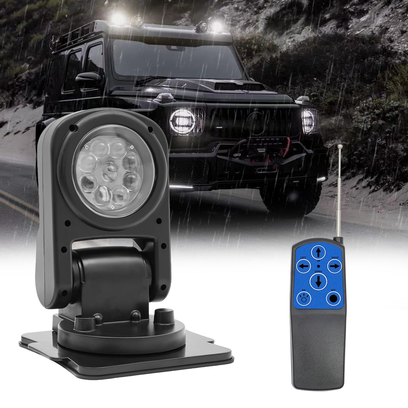 Faro de trabajo LED de 12 V, foco exterior giratorio 360°, con mando a distancia para coche, excavadora, remolque, tractores, camiones, todoterrenos, todoterrenos