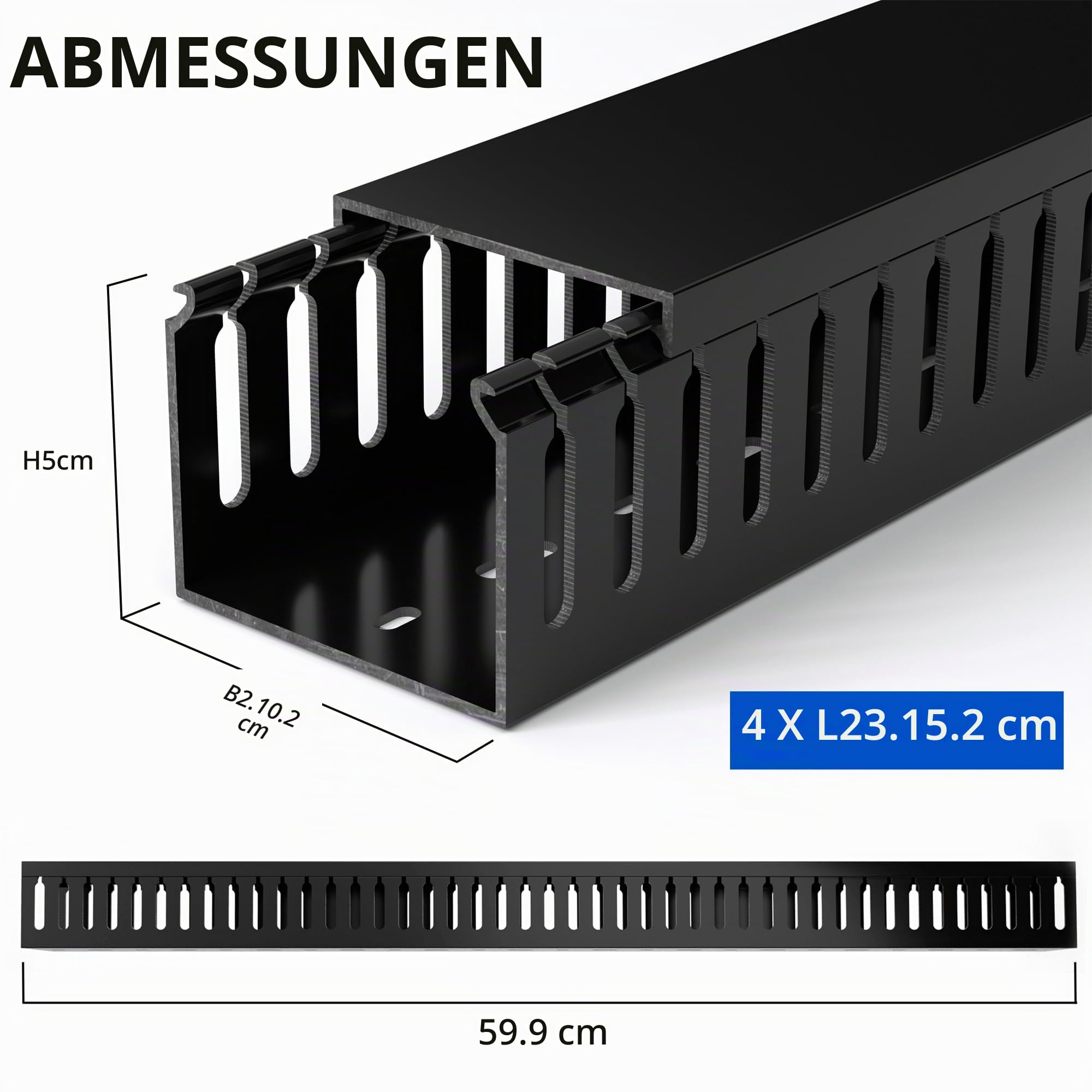 ZhiYo Kabelkanal schwarz 240cm - Serverrack-Set mit 4x60cm Verdrahtungskanal | Sicherer PVC-Kabelkanal H5xB6cm für Schreibtisch/Netzwerk - Offene Kabelrinne mit Stecksystem