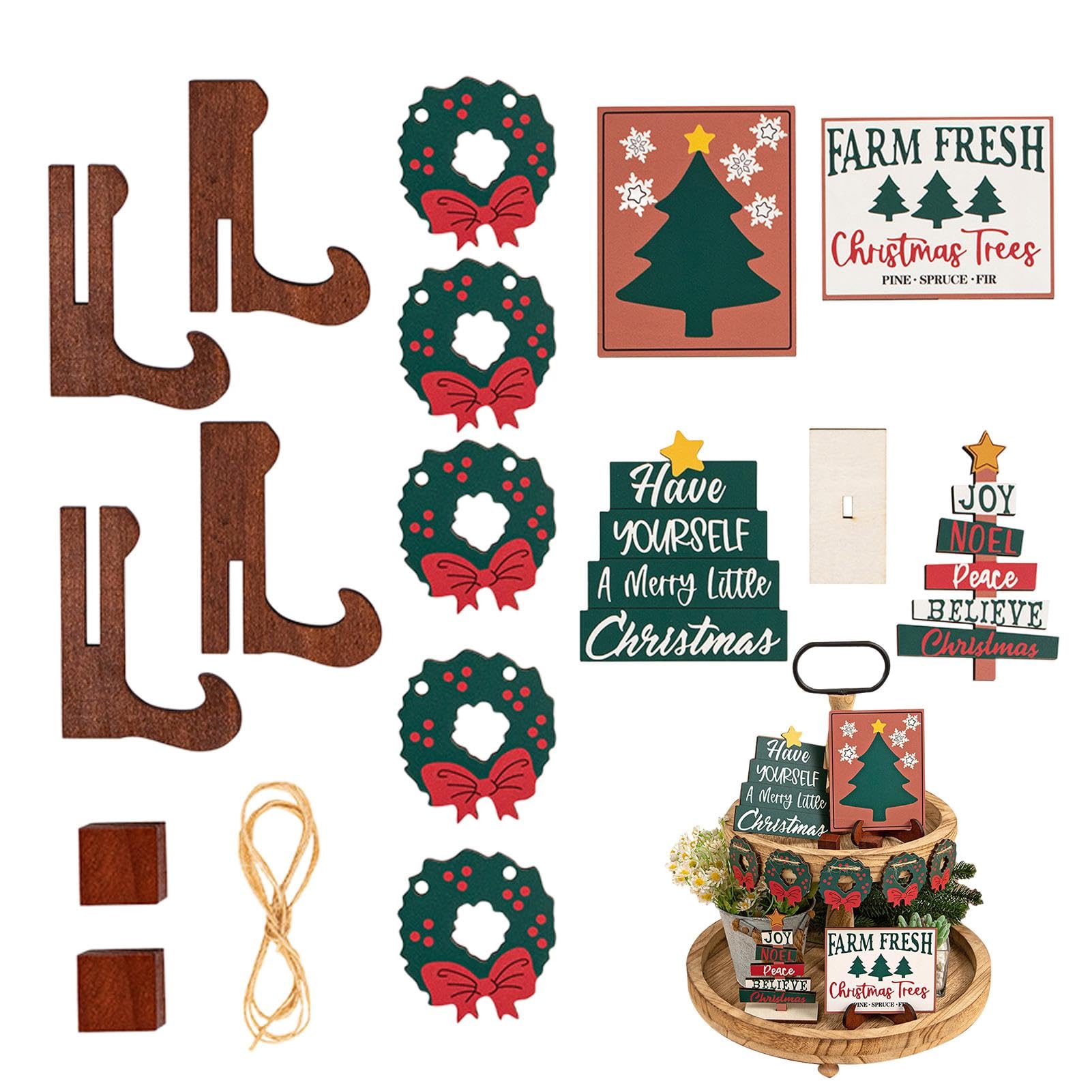 Ornements de plateau de Noël en bois à plusieurs niveaux pour décoration de table