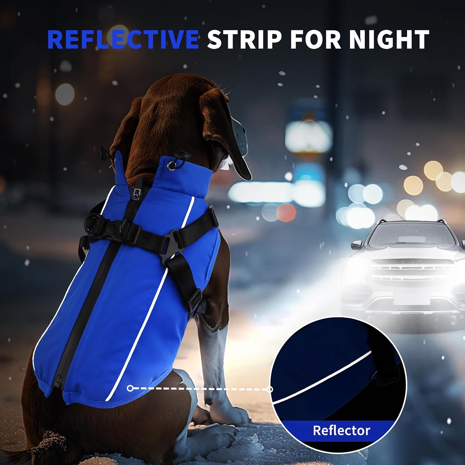 Dog Winter Coat Reflective Water-Resistant Jacket, Fleece Lined Windproof Puppy Coat with Back Zipper & D-Ring, Cold Weather Dog Coats for Small Medium Dogs (S, Blue) - Image 5