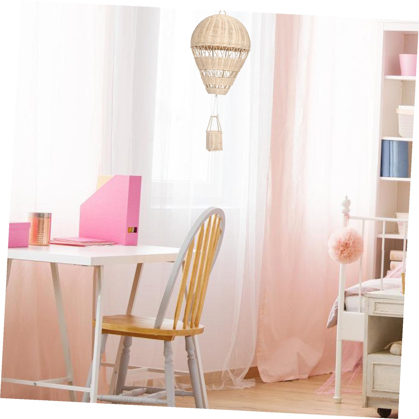 Artibetter Geflochtener Rattan Heißluftballon Hängedekoration mit Lichterkette für Kinderzimmer Wohnraum Fotorequisite