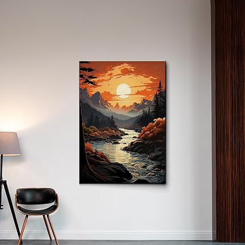 Miniatura 3 de Piece Canvas Framed Canvas Wall Art Wood Panel, Minimalist Mountain Lake Landscape Panorama Wall Art, Forest Tree Nature Lake Wall Art, Wall Art,